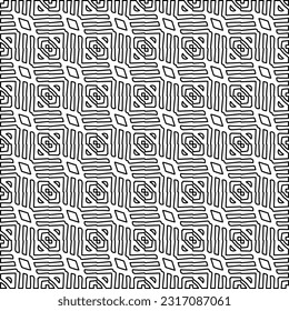 Stylish texture with figures from lines. Line art. Black and white pattern. Abstract background for web page, textures, card, poster, fabric, textile.