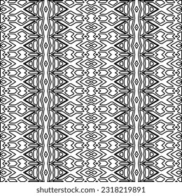 Stylish texture with figures from lines. Line art. Black and white pattern. Abstract background for web page, textures, card, poster, fabric, textile.