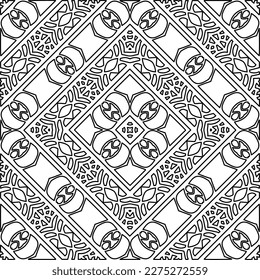 Stylish texture with figures from lines.Abstract geometric black and white pattern for web page, textures, card, poster, fabric, textile. Monochrome graphic repeating design. 