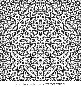 Stilvolle Textur mit Figuren aus Linien.Abstraktes geometrisches Schwarz-Weiß Muster für Webseiten, Texturen, Karten, Poster, Stoff, Textilien. Monochrome grafische Wiederholungsdesign. 