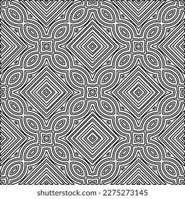 Stylish texture with figures from lines.Abstract geometric black and white pattern for web page, textures, card, poster, fabric, textile. Monochrome graphic repeating design. 