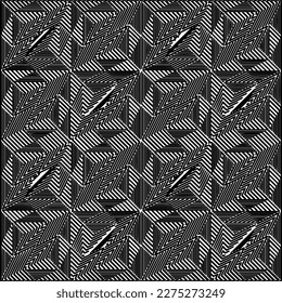 Stylish texture with figures from lines.Abstract geometric black and white pattern for web page, textures, card, poster, fabric, textile. Monochrome graphic repeating design. 