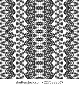 Stylish texture with figures from lines.Abstract geometric black and white pattern for web page, textures, card, poster, fabric, textile. Monochrome graphic repeating design. 