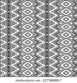 Stylish texture with figures from lines.Abstract geometric black and white pattern for web page, textures, card, poster, fabric, textile. Monochrome graphic repeating design. 