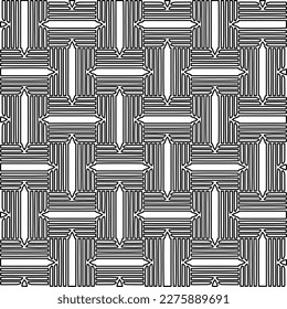 Stylish texture with figures from lines.Abstract geometric black and white pattern for web page, textures, card, poster, fabric, textile. Monochrome graphic repeating design. 