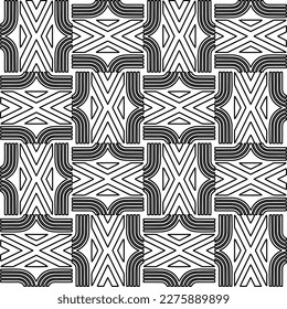 Stylish texture with figures from lines.Abstract geometric black and white pattern for web page, textures, card, poster, fabric, textile. Monochrome graphic repeating design. 