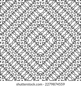 Stylish texture with figures from lines.Abstract geometric black and white pattern for web page, textures, card, poster, fabric, textile. Monochrome graphic repeating design. 