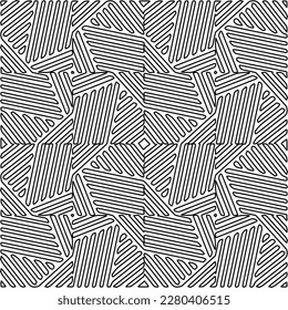 Stylish texture with figures from lines.Abstract geometric black and white pattern for web page, textures, card, poster, fabric, textile. Monochrome graphic repeating design. 