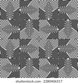 Stylish texture with figures from lines.Abstract geometric black and white pattern for web page, textures, card, poster, fabric, textile. Monochrome graphic repeating design. 