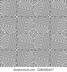 Stylish texture with figures from lines.Abstract geometric black and white pattern for web page, textures, card, poster, fabric, textile. Monochrome graphic repeating design. 