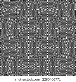Stylish texture with figures from lines.Abstract geometric black and white pattern for web page, textures, card, poster, fabric, textile. Monochrome graphic repeating design. 