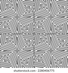 Stylish texture with figures from lines.Abstract geometric black and white pattern for web page, textures, card, poster, fabric, textile. Monochrome graphic repeating design. 