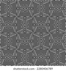 Stylish texture with figures from lines.Abstract geometric black and white pattern for web page, textures, card, poster, fabric, textile. Monochrome graphic repeating design. 