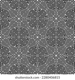 Stylish texture with figures from lines.Abstract geometric black and white pattern for web page, textures, card, poster, fabric, textile. Monochrome graphic repeating design. 