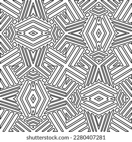 Stylish texture with figures from lines.Abstract geometric black and white pattern for web page, textures, card, poster, fabric, textile. Monochrome graphic repeating design. 