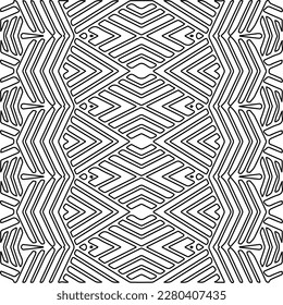 Stylish texture with figures from lines.Abstract geometric black and white pattern for web page, textures, card, poster, fabric, textile. Monochrome graphic repeating design. 