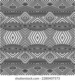 Stilvolle Textur mit Figuren aus Linien.Abstraktes geometrisches Schwarz-Weiß Muster für Webseiten, Texturen, Karten, Poster, Stoff, Textilien. Monochrome grafische Wiederholungsdesign. 