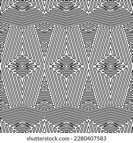 Stylish texture with figures from lines.Abstract geometric black and white pattern for web page, textures, card, poster, fabric, textile. Monochrome graphic repeating design. 