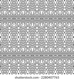 Stylish texture with figures from lines.Abstract geometric black and white pattern for web page, textures, card, poster, fabric, textile. Monochrome graphic repeating design. 