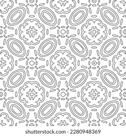 Stylish texture with figures from lines.Abstract geometric black and white pattern for web page, textures, card, poster, fabric, textile. Monochrome graphic repeating design. 