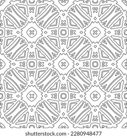 Stylish texture with figures from lines.Abstract geometric black and white pattern for web page, textures, card, poster, fabric, textile. Monochrome graphic repeating design. 