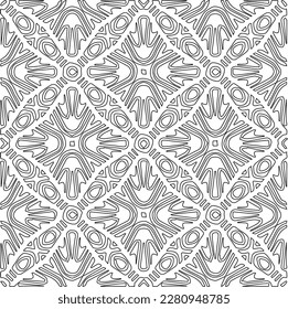 Stylish texture with figures from lines.Abstract geometric black and white pattern for web page, textures, card, poster, fabric, textile. Monochrome graphic repeating design. 