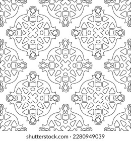 Stylish texture with figures from lines.Abstract geometric black and white pattern for web page, textures, card, poster, fabric, textile. Monochrome graphic repeating design. 