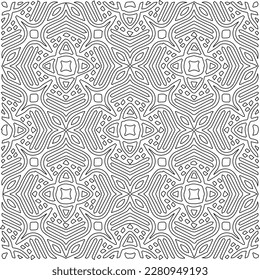 Stylish texture with figures from lines.Abstract geometric black and white pattern for web page, textures, card, poster, fabric, textile. Monochrome graphic repeating design. 