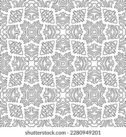 Stylish texture with figures from lines.Abstract geometric black and white pattern for web page, textures, card, poster, fabric, textile. Monochrome graphic repeating design. 