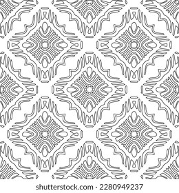 Stylish texture with figures from lines.Abstract geometric black and white pattern for web page, textures, card, poster, fabric, textile. Monochrome graphic repeating design. 