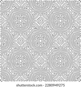 Stylish texture with figures from lines.Abstract geometric black and white pattern for web page, textures, card, poster, fabric, textile. Monochrome graphic repeating design. 