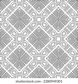 Stylish texture with figures from lines.Abstract geometric black and white pattern for web page, textures, card, poster, fabric, textile. Monochrome graphic repeating design. 