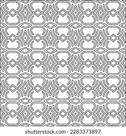 Stylish texture with figures from lines.Abstract geometric black and white pattern for web page, textures, card, poster, fabric, textile. Monochrome graphic repeating design. 