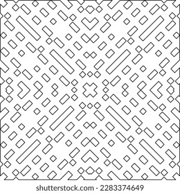 
Textura elegante con figuras de líneas.Patrón geométrico en blanco y negro para páginas web, texturas, tarjetas, afiches, tela, textil. Diseño repetitivo gráfico monocromo. 