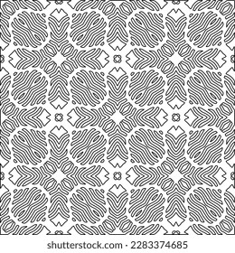 Stilvolle Textur mit Figuren aus Linien.Abstraktes geometrisches Schwarz-Weiß Muster für Webseiten, Texturen, Karten, Poster, Stoff, Textilien. Monochrome grafische Wiederholungsdesign. 