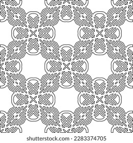 Stylish texture with figures from lines.Abstract geometric black and white pattern for web page, textures, card, poster, fabric, textile. Monochrome graphic repeating design. 