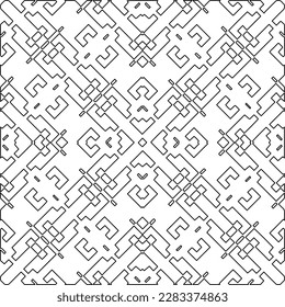 
Stilvolle Textur mit Figuren aus Linien.Abstraktes geometrisches Schwarz-Weiß Muster für Webseiten, Texturen, Karten, Poster, Stoff, Textilien. Monochrome grafische Wiederholungsdesign. 