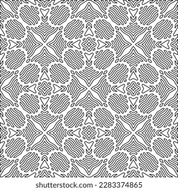 Stylish texture with figures from lines.Abstract geometric black and white pattern for web page, textures, card, poster, fabric, textile. Monochrome graphic repeating design. 