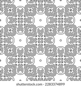 Stylish texture with figures from lines.Abstract geometric black and white pattern for web page, textures, card, poster, fabric, textile. Monochrome graphic repeating design. 