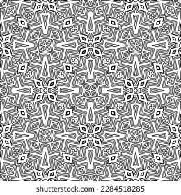 Stylish texture with figures from lines.Abstract geometric black and white pattern for web page, textures, card, poster, fabric, textile. Monochrome graphic repeating design. 