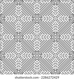 Stylish texture with figures from lines.Abstract geometric black and white pattern for web page, textures, card, poster, fabric, textile. Monochrome graphic repeating design. 