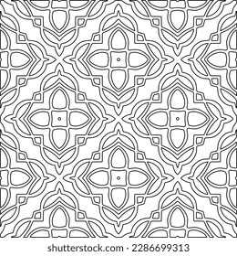 Stylish texture with figures from lines.Abstract geometric black and white pattern for web page, textures, card, poster, fabric, textile. Monochrome graphic repeating design. 