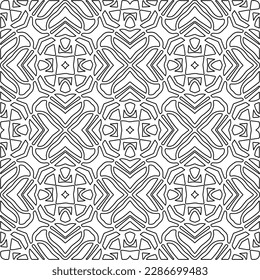 Stylish texture with figures from lines.Abstract geometric black and white pattern for web page, textures, card, poster, fabric, textile. Monochrome graphic repeating design. 