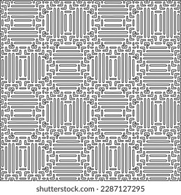 Stylish texture with figures from lines.Abstract geometric black and white pattern for web page, textures, card, poster, fabric, textile. Monochrome graphic repeating design. 