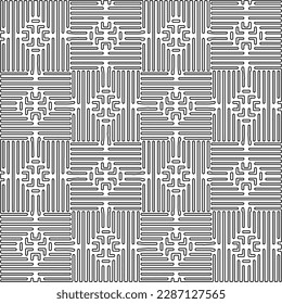 Stylish texture with figures from lines.Abstract geometric black and white pattern for web page, textures, card, poster, fabric, textile. Monochrome graphic repeating design. 