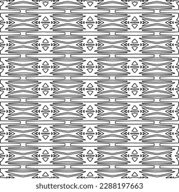  Stylish texture with figures from lines.Abstract geometric black and white pattern for web page, textures, card, poster, fabric, textile. Monochrome graphic repeating design. 