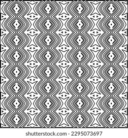 Stylish texture with figures from lines.Abstract geometric black and white pattern for web page, textures, card, poster, fabric, textile. Monochrome graphic repeating design. 