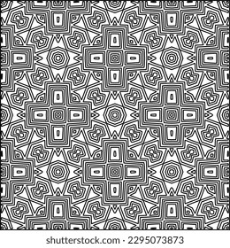 Stylish texture with figures from lines.Abstract geometric black and white pattern for web page, textures, card, poster, fabric, textile. Monochrome graphic repeating design. 