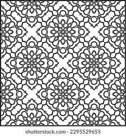 Stylish texture with figures from lines.Abstract geometric black and white pattern for web page, textures, card, poster, fabric, textile. Monochrome graphic repeating design. 