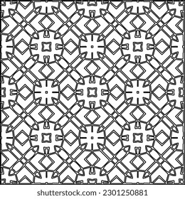 Stylish texture with figures from lines.Abstract geometric black and white pattern for web page, textures, card, poster, fabric, textile. Monochrome graphic repeating design. 